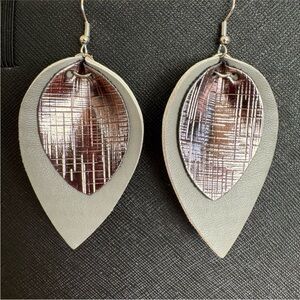 NWT Grey Petal Shaped Faux Leather Earrings.